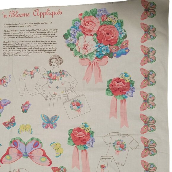 Butterflies N Blooms Appliqués Fabric Panel By Cranston Print Works - Picture 5 of 6